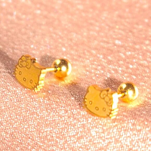 GOLD HELLO KITTY STUD EARRINGS - Picture 5 of 7